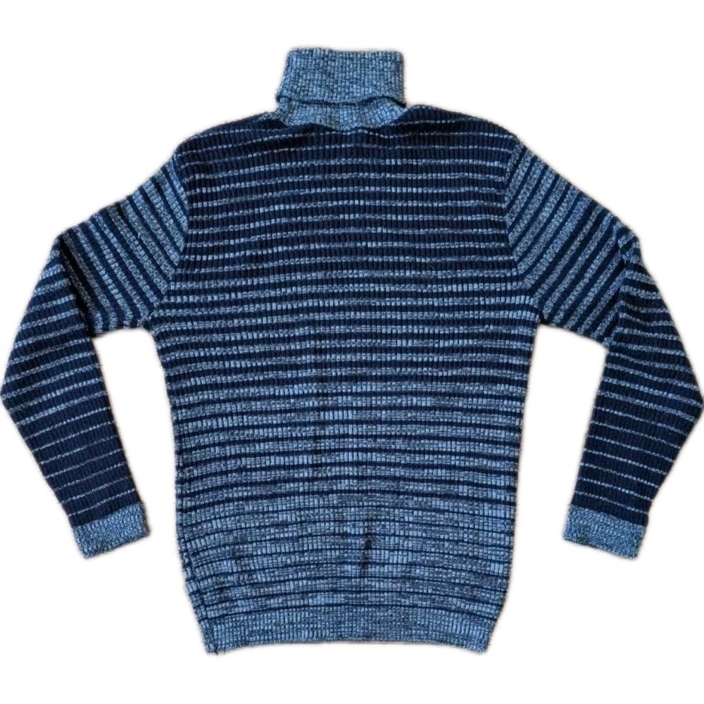 Jantzen Mens L Turtleneck Sweater Blue Striped Ribbed Knit Vintage Made in USA